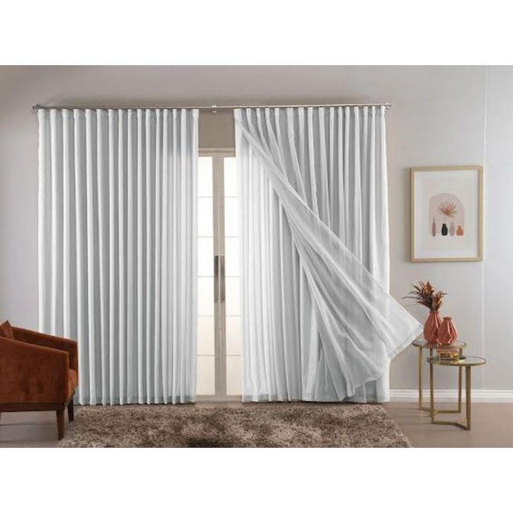 Cortina Trilho Suiço Forro Com Linho Branca 6.00 X 2.90