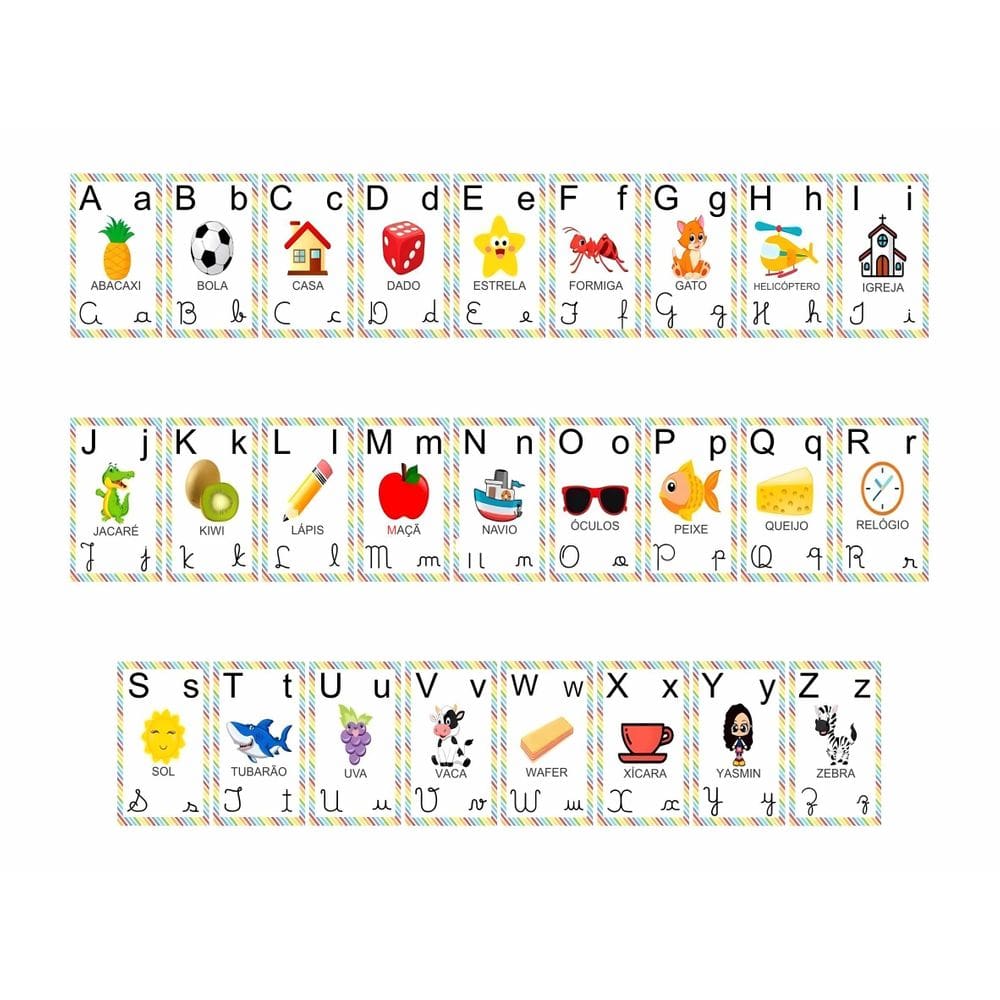 Faixa Abecedario Infantil Banner Alfabeto Ilustrado 35X500Cm