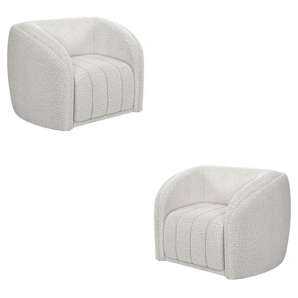 Kit 2 Poltronas Decorativas Sala De Estar Adam Boucle Branco G45 - Gran Belo