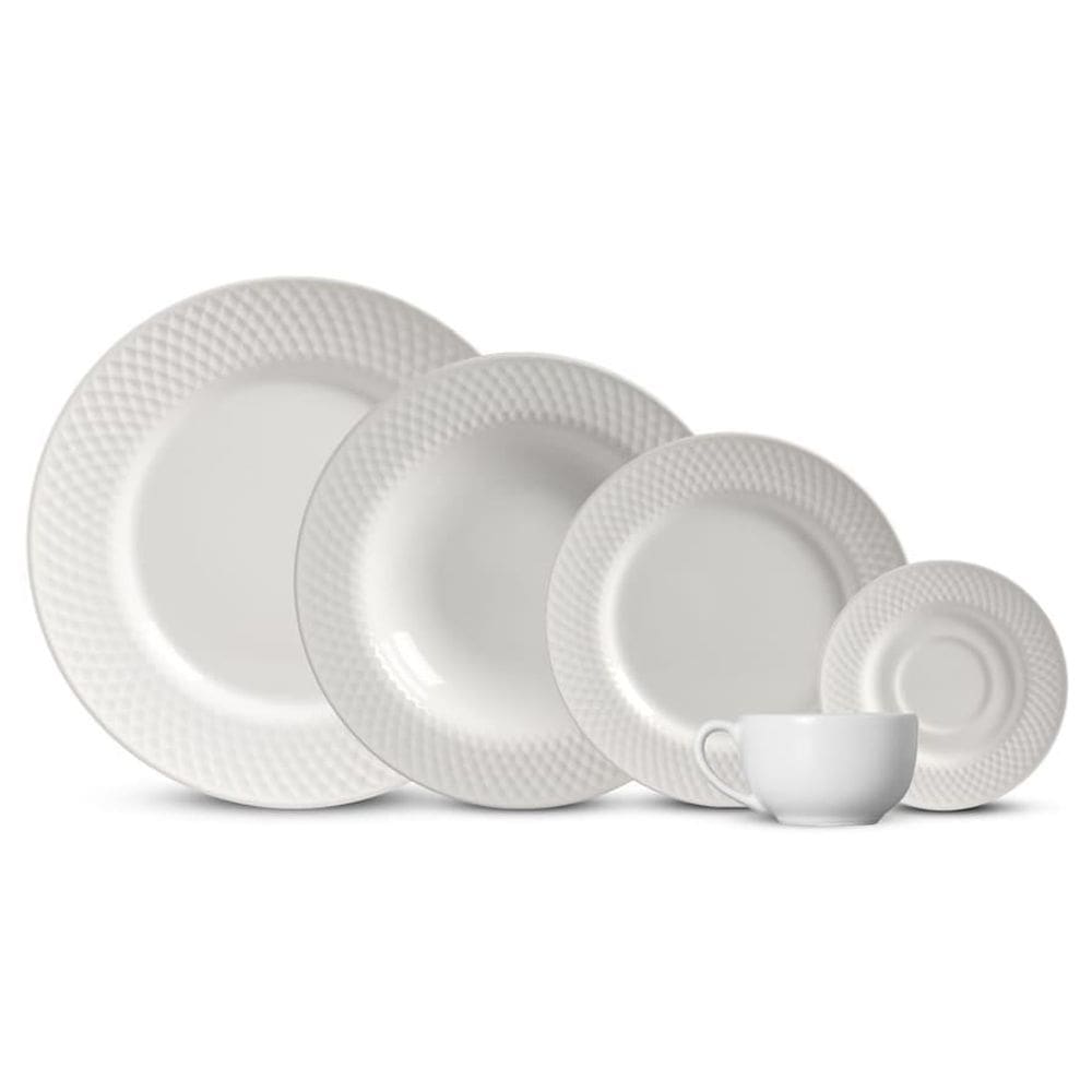 Jogo de Pratos e Xícaras Alleanza Cerâmica Branco 22 Peças