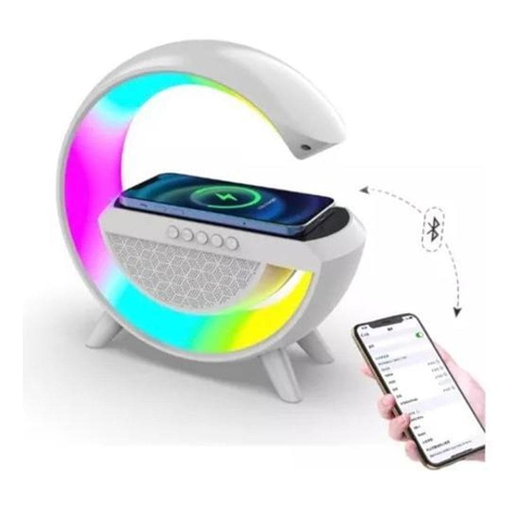 Luminária Led Rgb Caixa De Som Carregador Indução