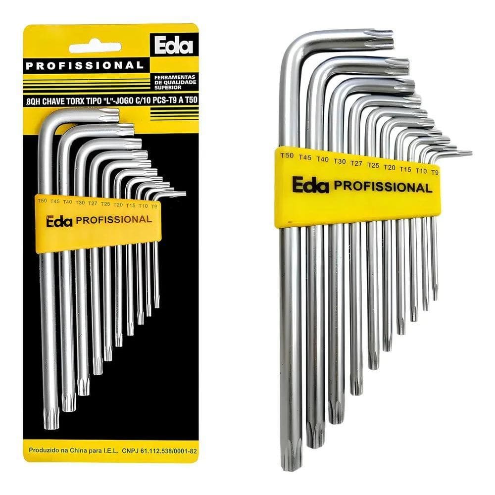 2X Chave Para Parafuso Torx Aço Tipo L 10 Peças T9 A T50 Eda