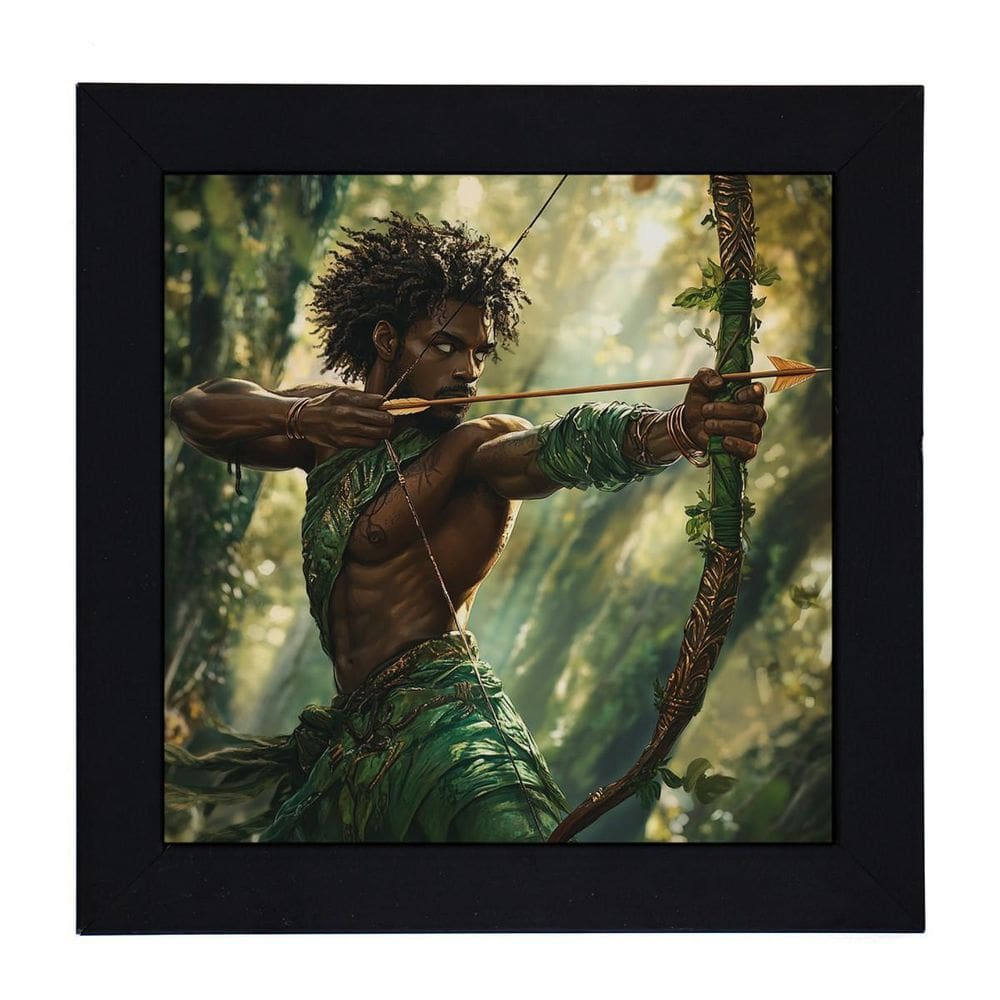 Quadro Orixá Oxossi Moldura Preta 18 X 18 Cm