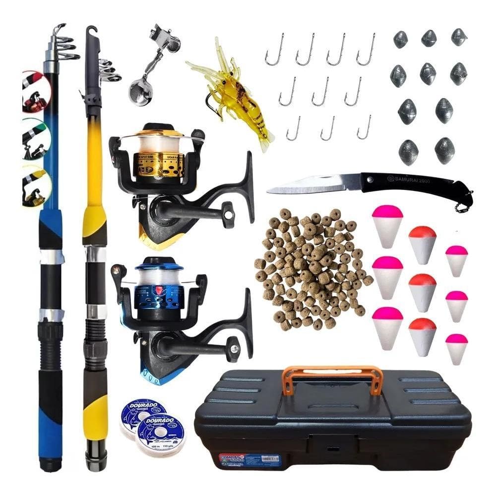 2X Kit Pesca 2 Varas + 2 Molinetes Ultra Light + Acessórios