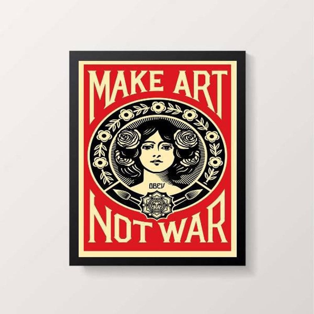 Quadro Art Nouveau Make Art Not War 24X18Cm Preta