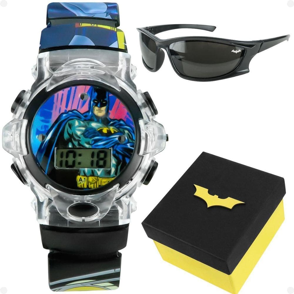 Relogio Digital Infantil Batman Preto + Caixa + Oculos Sol