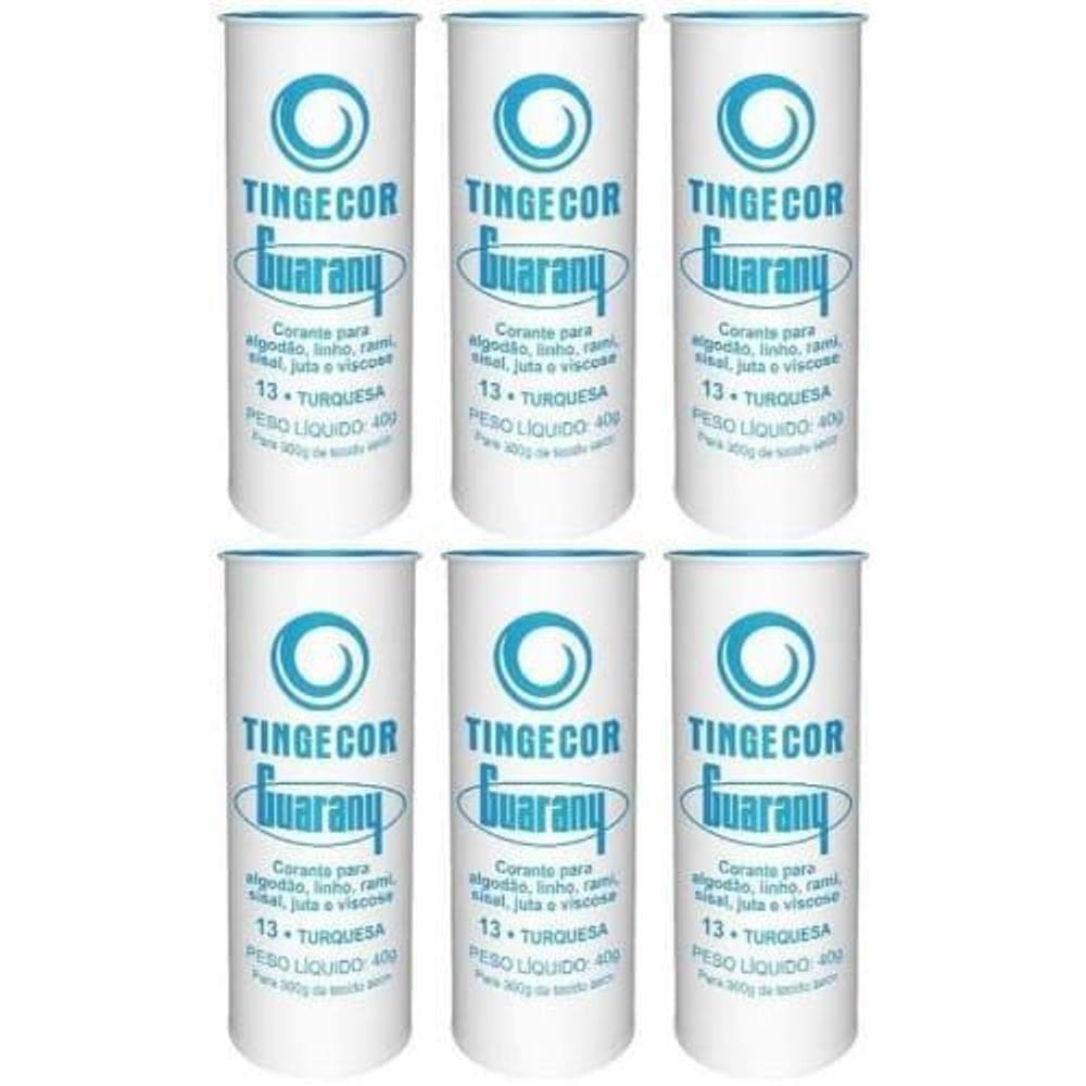 Tinta Tecido Tingecor Guarany 40G 6 Unidades Azul Turquesa