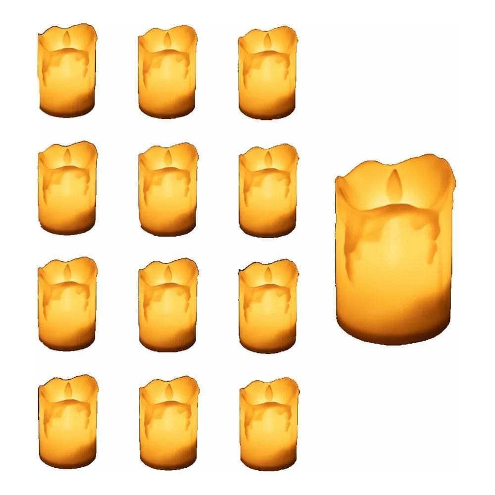 2X Kit Com 12 Velas Decorativas De Led Amarelas + Bateria