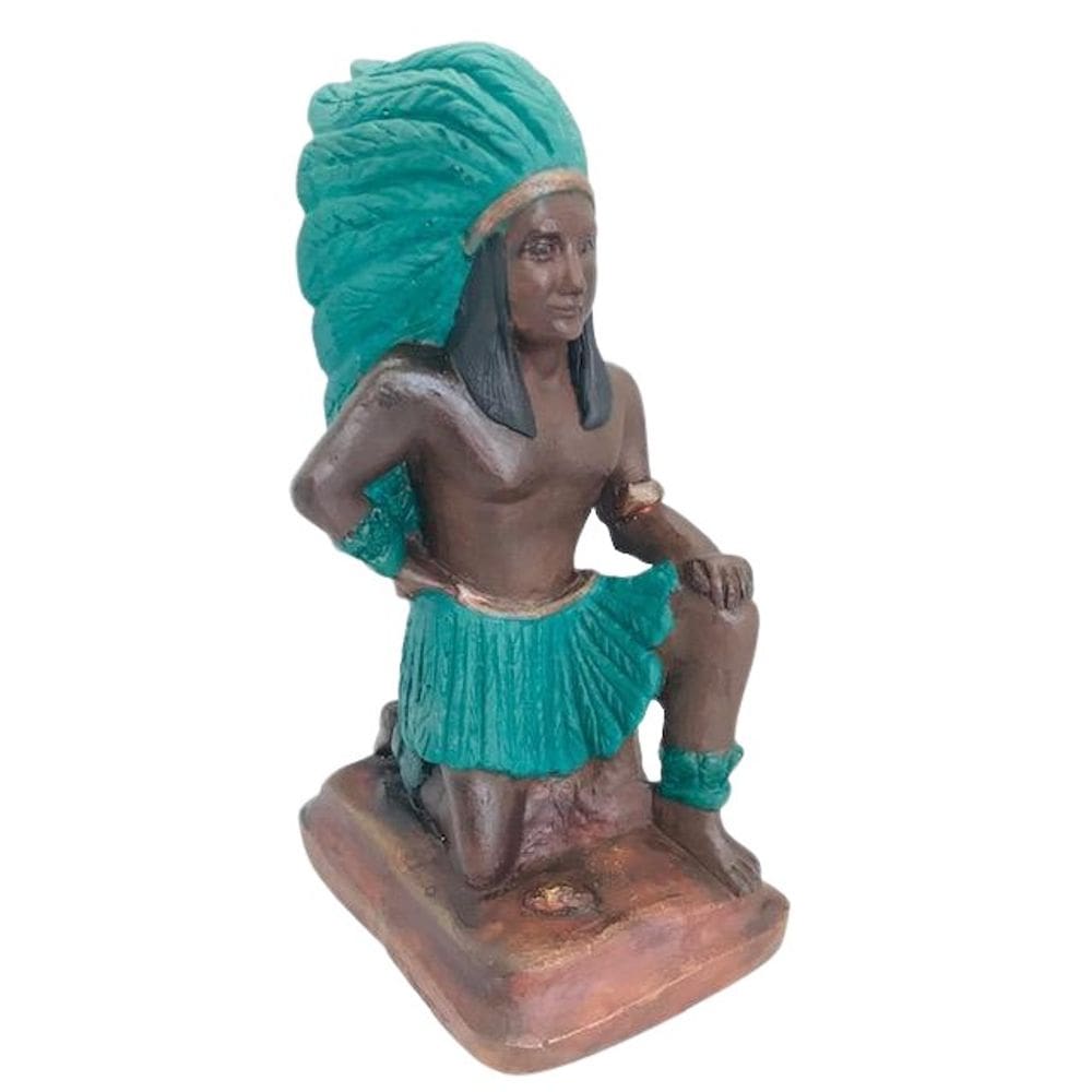 Escultura Caboclo Pena Verde 23 Cm Em Resina