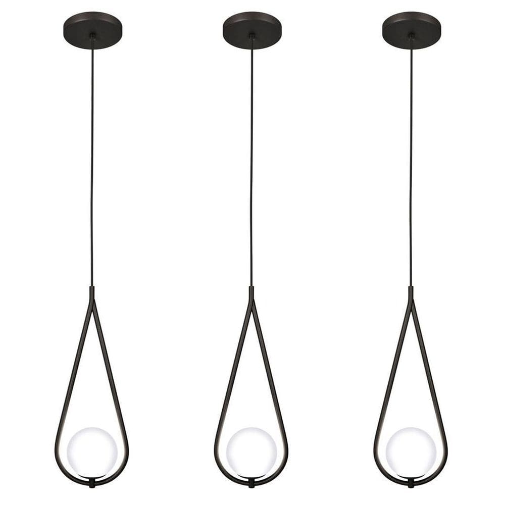 Kit 3 Luminárias Lustre Teto Pendente Gota Globo Sala Preto