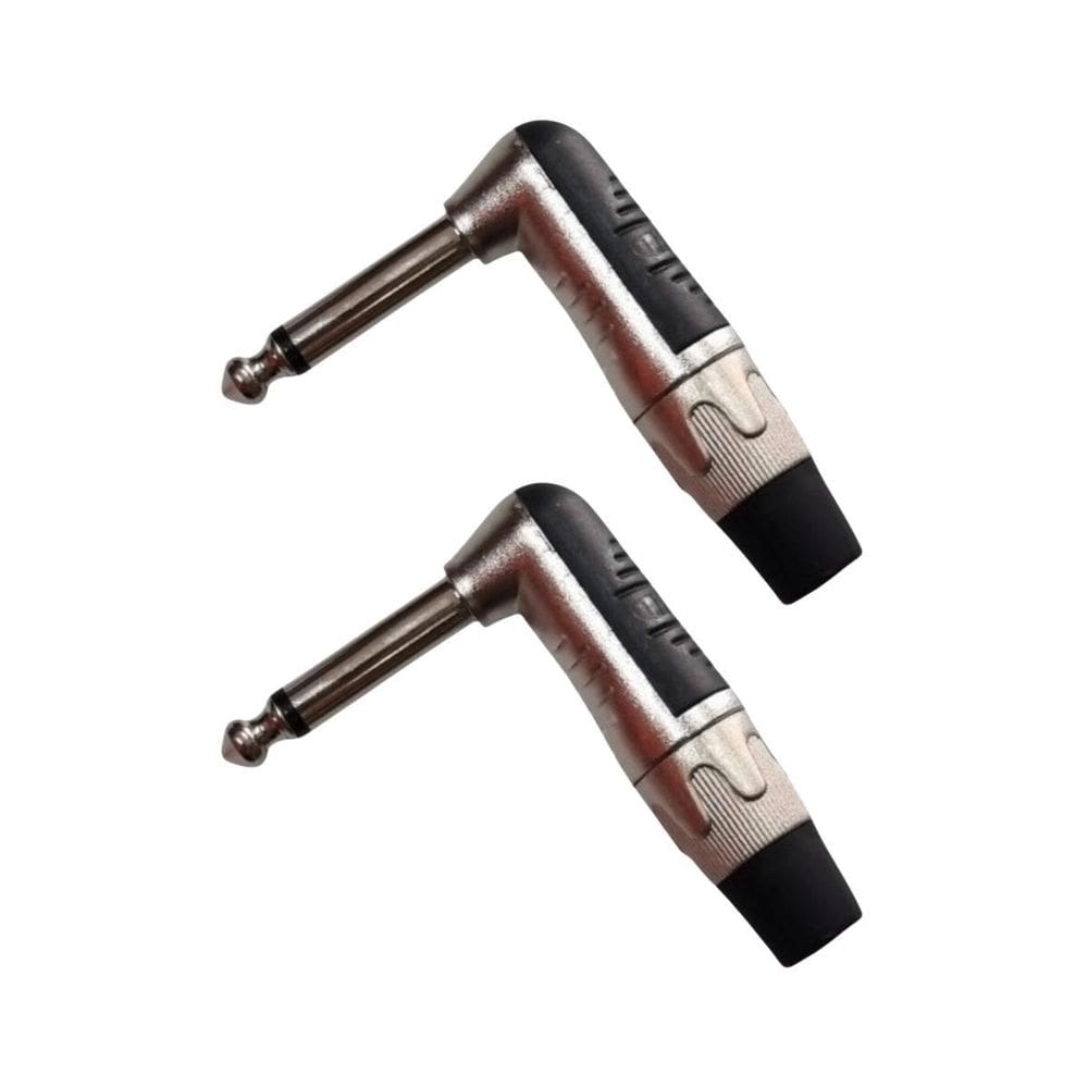 Kit 2 Plug P10 Macho Mono Niquelado L 90º Profissional Mxt
