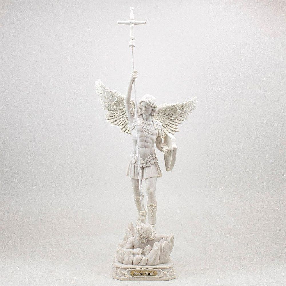 Imagem São Miguel Arcanjo Importado Resina Branco 31 cm