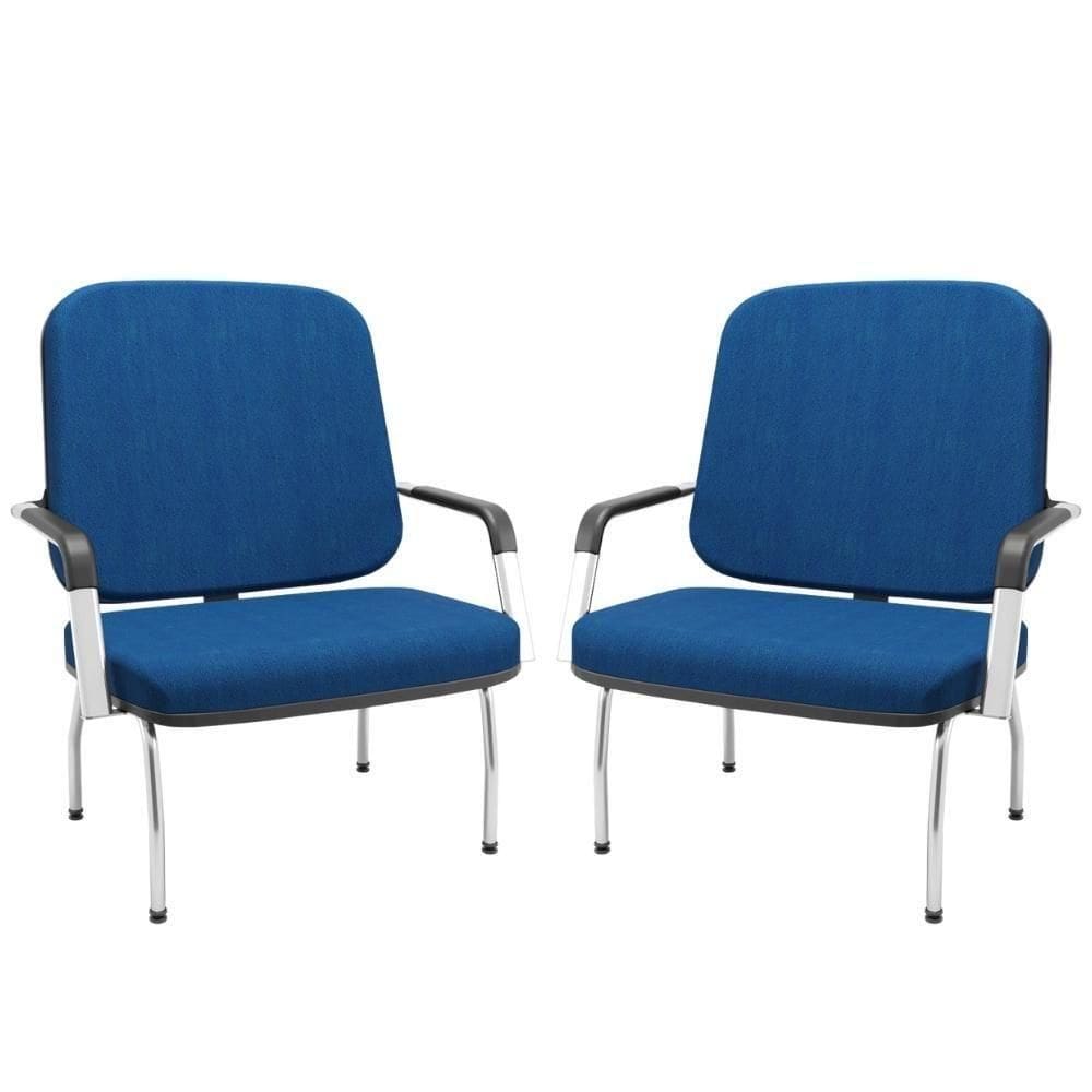 Kit 02 Cadeiras De Escritório Recepção Com Braço Fixa Cromada Magno P03 Crepe Azul - Lyam Decor
