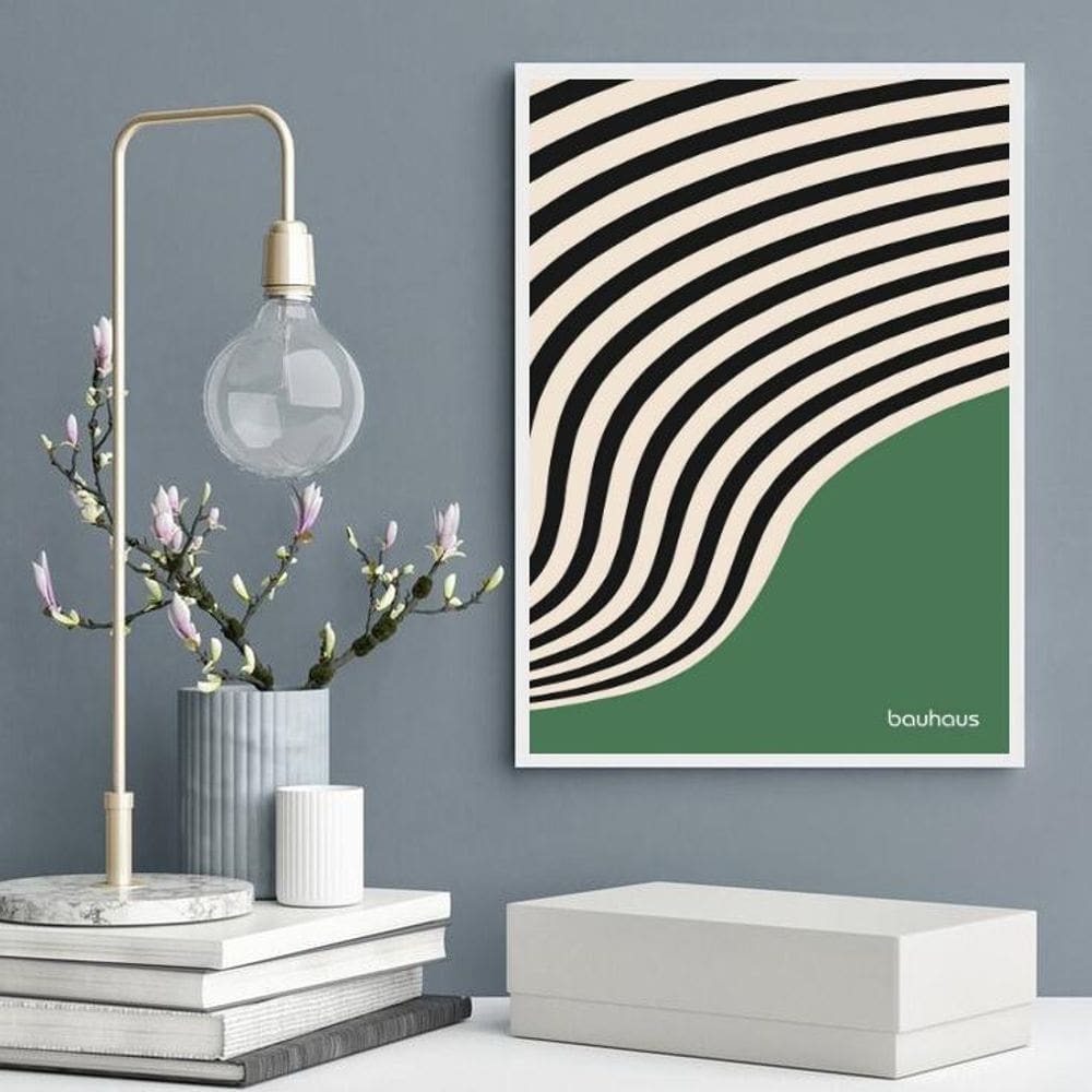 Quadro Bauhaus Green Poster - Curved Sinuosity 33X24Cm Vidro