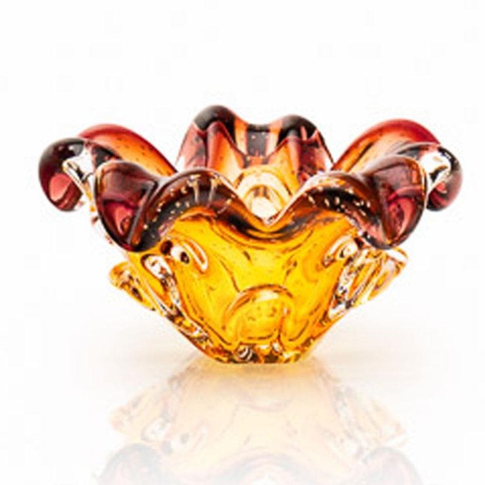 Centro De Mesa Cristal Murano Lilás E Âmbar São Marcos 17Cm