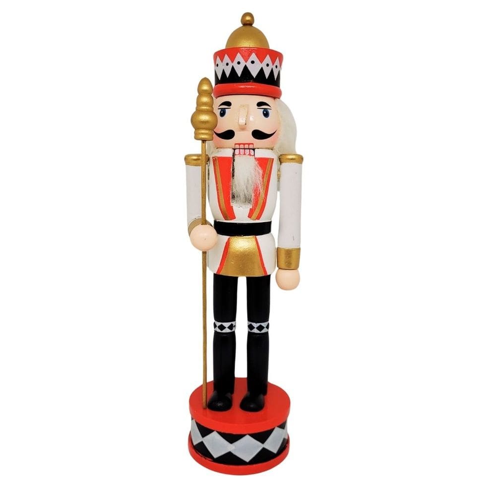 Quebra Nozes Decorado Madeira Gala Branco e Vermelho 30cm Boca Articulada - Master Christmas