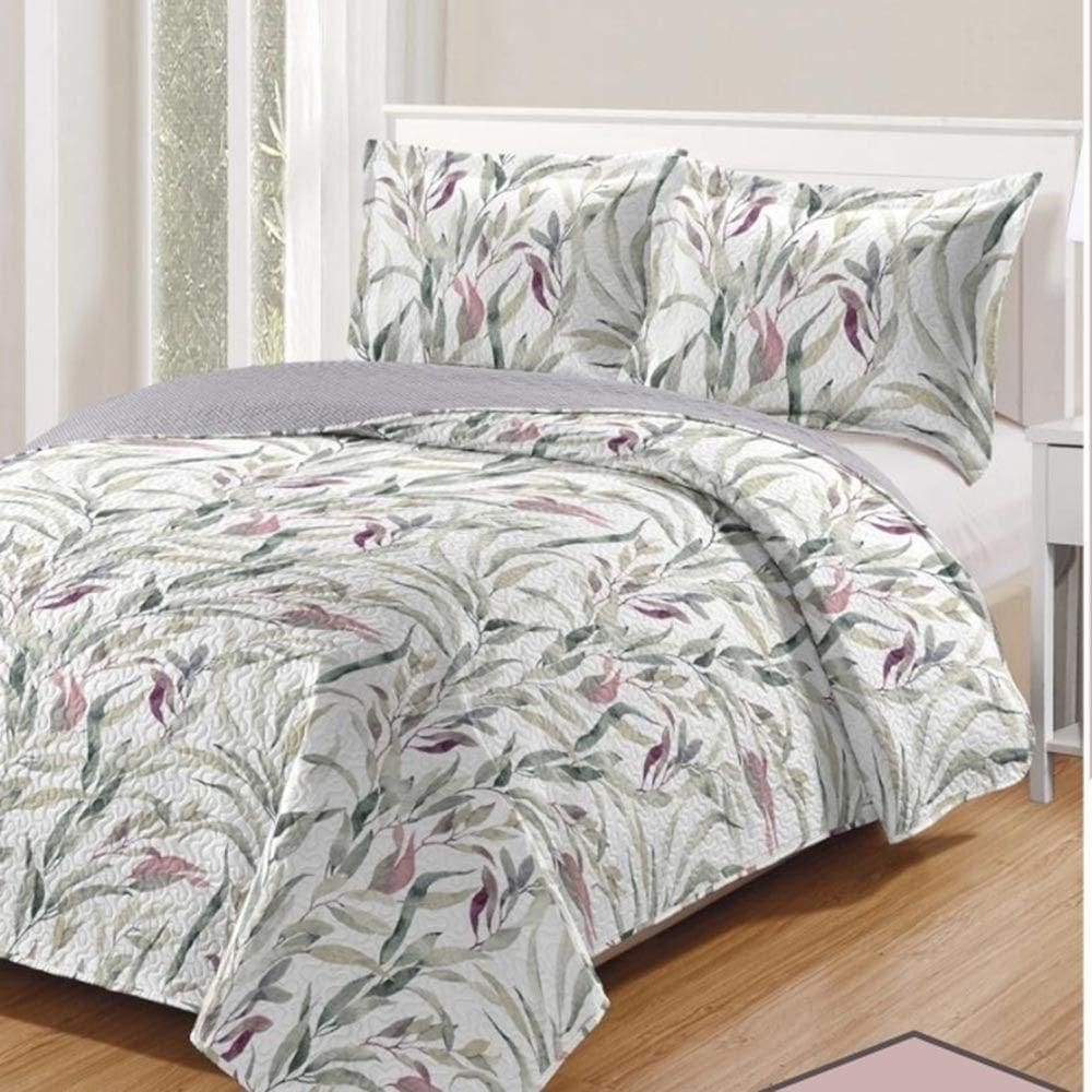 Kit Cobre Leito Colcha Daily Casal 3 Peças Dupla Face Estampado - Floral 30 - 100% Poliéster