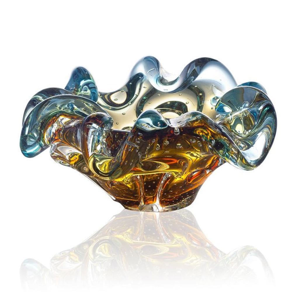Centro De Mesa Cristal Murano Azul E Âmbar São Marcos 14Cm