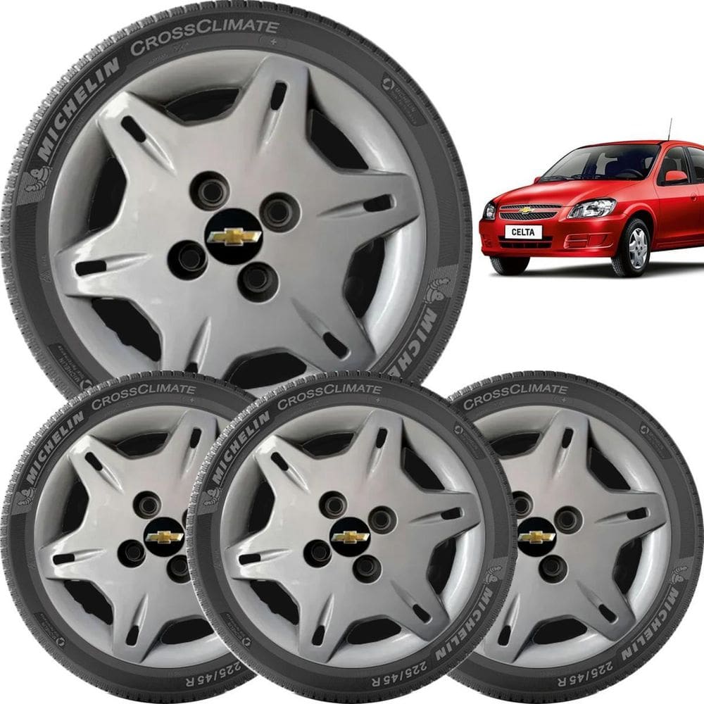4X Calota Gm Corsa Celta Aro 13 Com Emblema 004Cb
