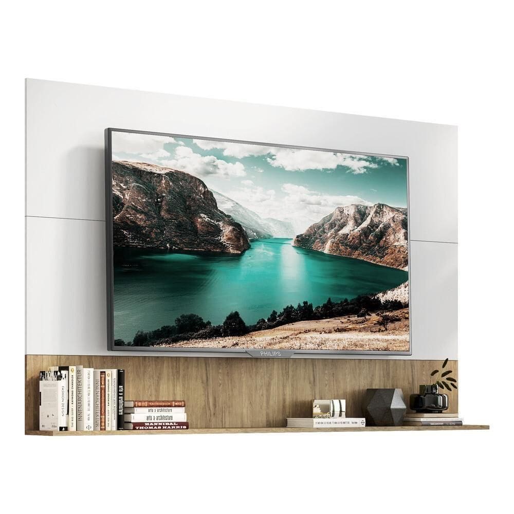Painel Tv 65” Com Prateleira Amsterdã Up Multimóveis V3641 Branco/rustic Branco/rustic