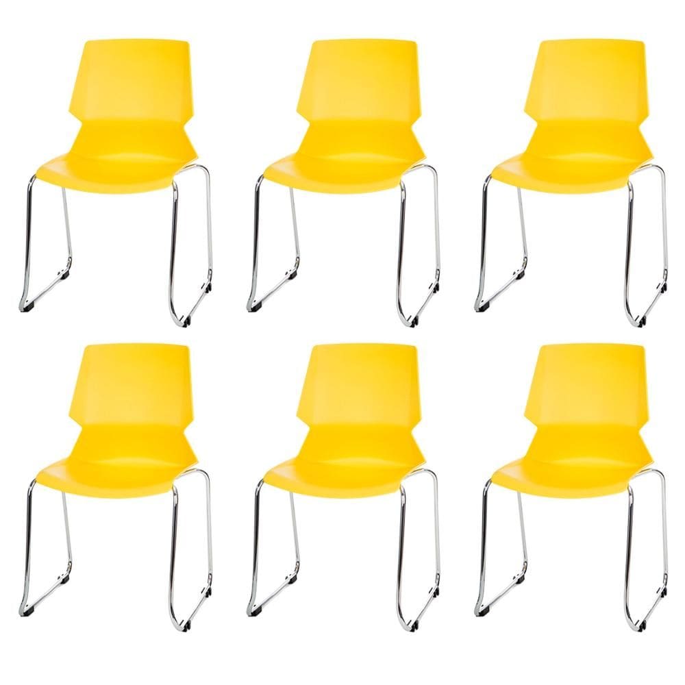 Kit 6 Cadeiras ANM30F Jacobsen Anima Office Polipropileno Amarelo Base Cromada com Encaixe Longarina