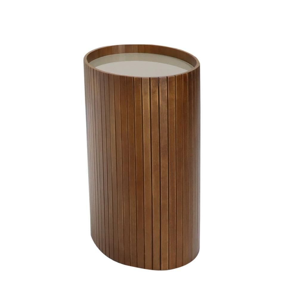 Mesa de Centro Luna Oval Nacional Móveis 42cm (largura) Lateral Madeira Cor Pinhão Tampo Vidro Glow