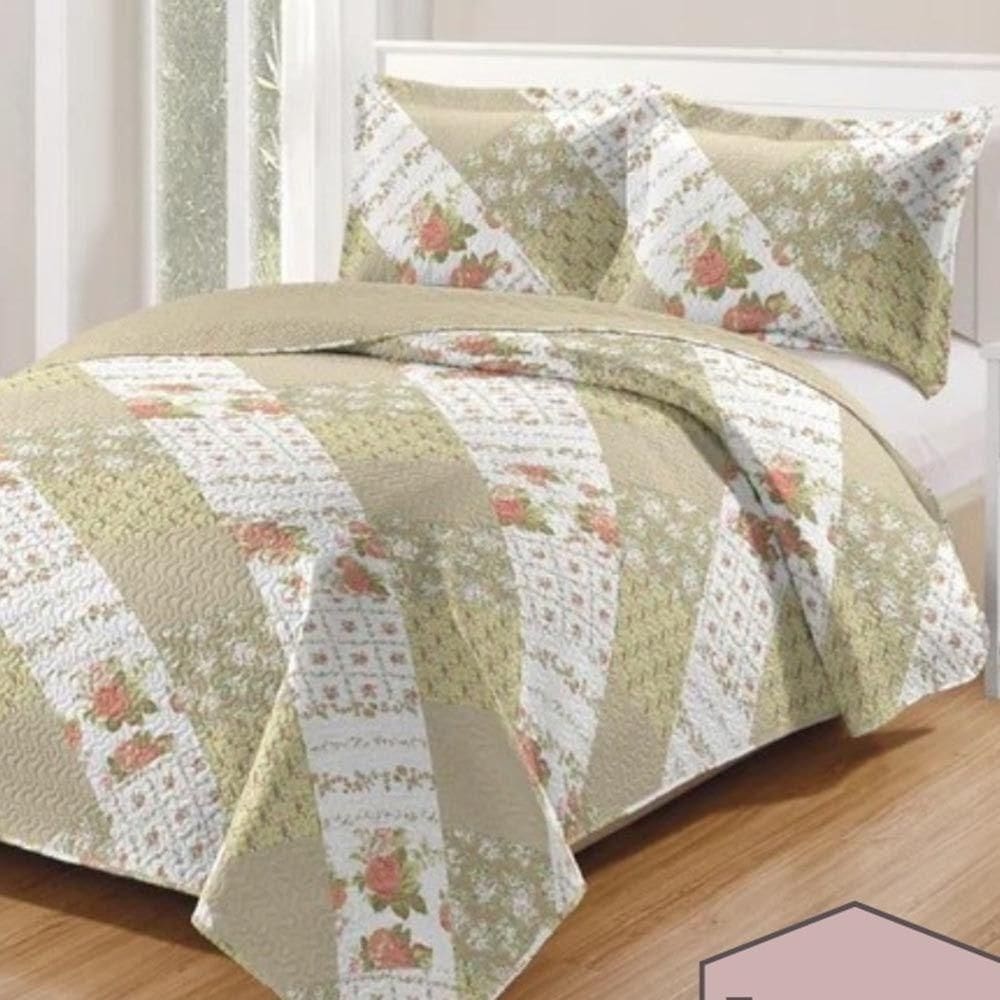 Kit Cobre Leito Colcha Daily Casal 3 Peças Dupla Face Estampado - Floral 44 - 100% Poliéster
