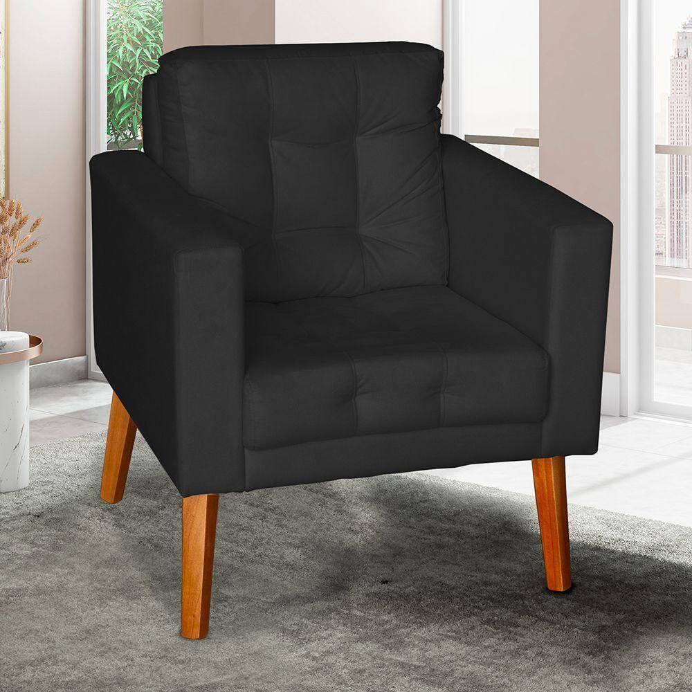 Sofá Poltrona Cadeira Decorativa E Descanso Glamour Dubai Com Pés Em Madeira Preto