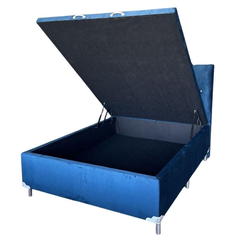 Cama Box Baú Casal Suede Azul 42x138x188