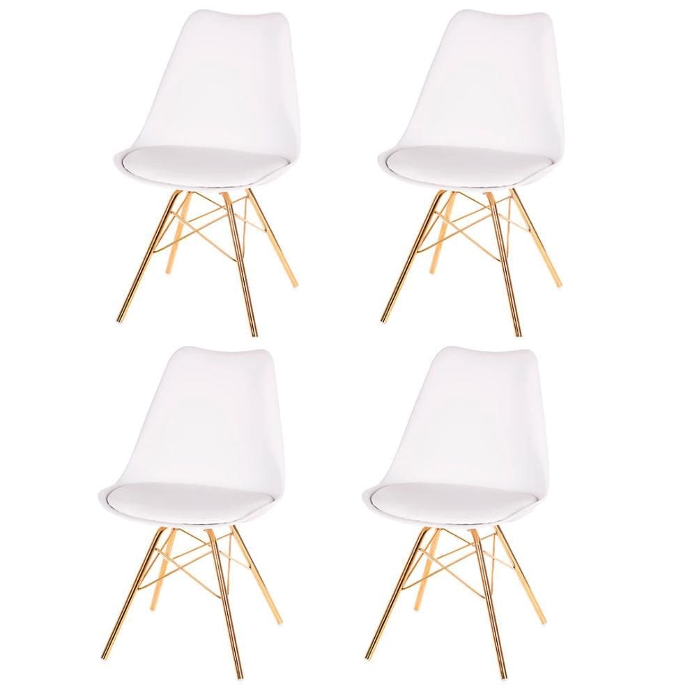Kit 4 Cadeiras ANM6067F Eames Saarinen Joly Anima Office Polipropileno Branco Base Ferro Dourada