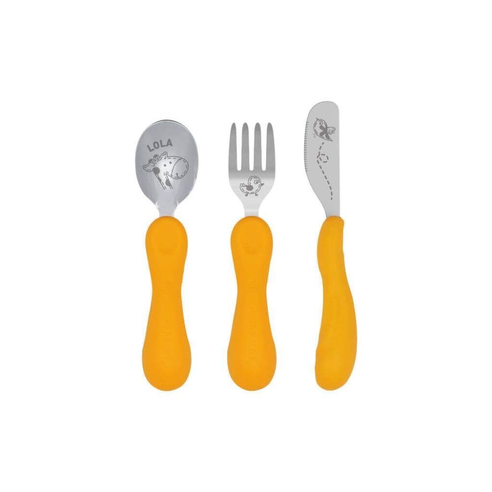 Jogo Anatômico Colher Garfo E Faca Com Inox Girafa Lola 3Pcs - Marcus Marcus