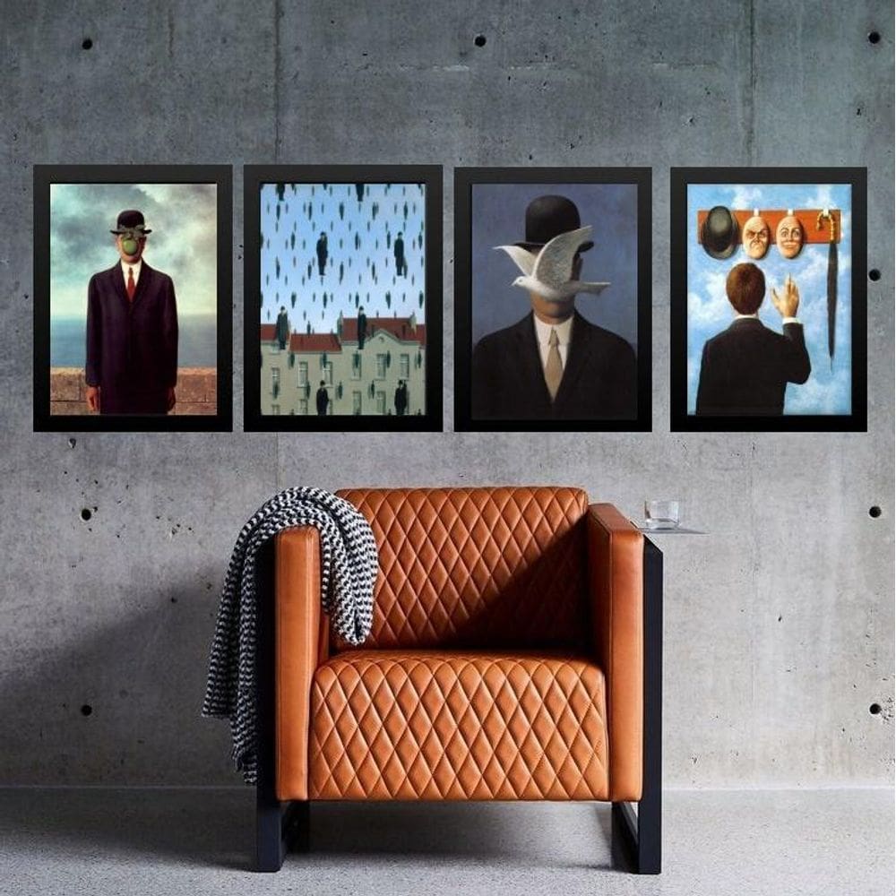 Kit 4 Quadros Obras Renne Magritte 45X34Cm - Com Vidro