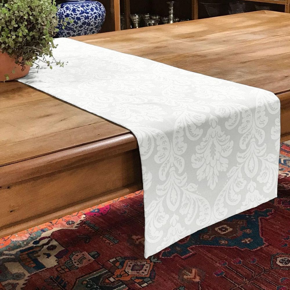 Caminho Trilho De Mesa Tecido Jacquard Branco 1,40X0,40