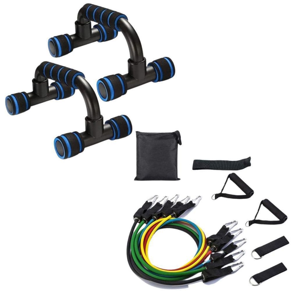 Kit Roda Abdominal Lombar Com Apoio Flexão + Kit 5 Elásticos