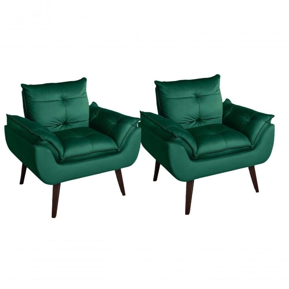 Kit 02 Poltrona/cadeira Decorativa Glamour Opala Com Pés Quadrado Verde