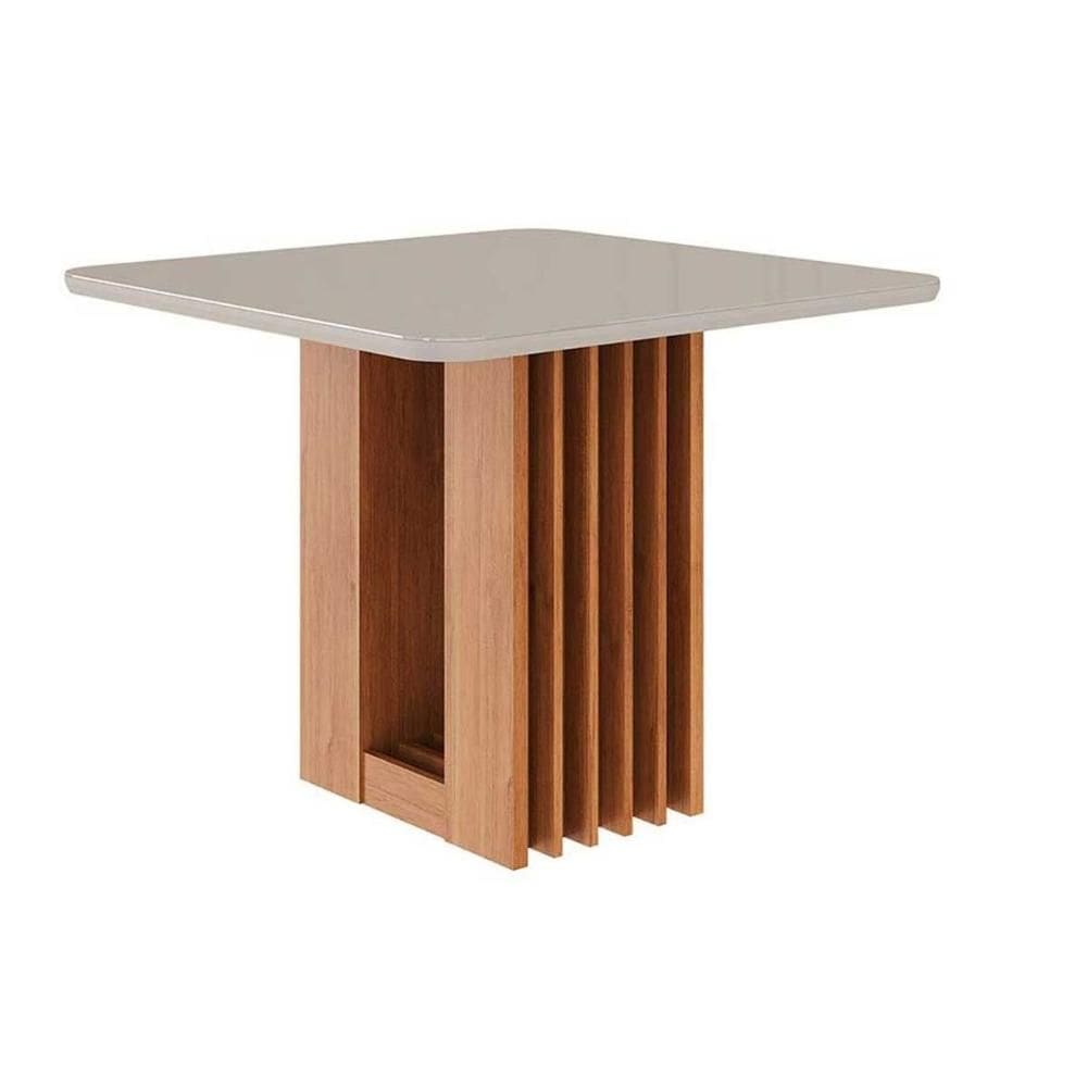 Mesa de Sala Jantar Ariela c/ Tampo Madeirado Vidro 95x95cm Cinamomo/Off White - Cimol