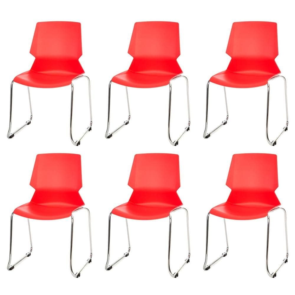 Kit 6 Cadeiras ANM30F Jacobsen Anima Office Polipropileno Vermelho Base Cromada com Encaixe Longarina