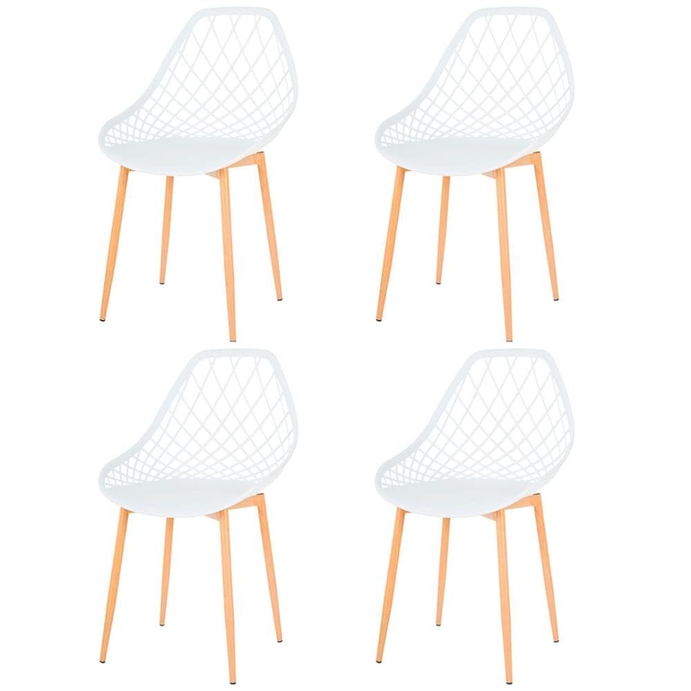 Kit 4 Cadeiras ANM8196F Cloe Kaila Anima Office Em Polipropileno Branco Base Metal Simulando Madeira