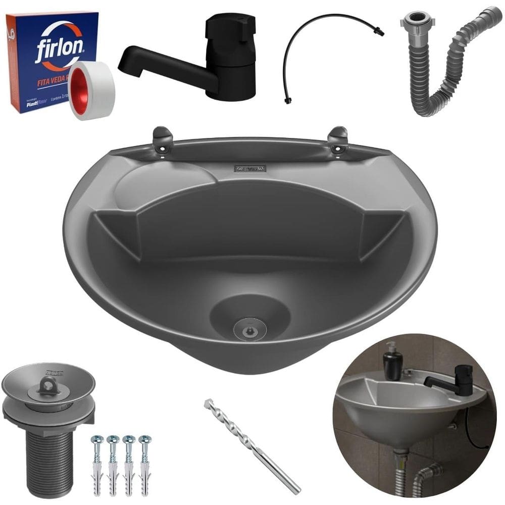 Pia Lavatório Banheiro 4L+ Sifão + Torneira + Engate + Broca