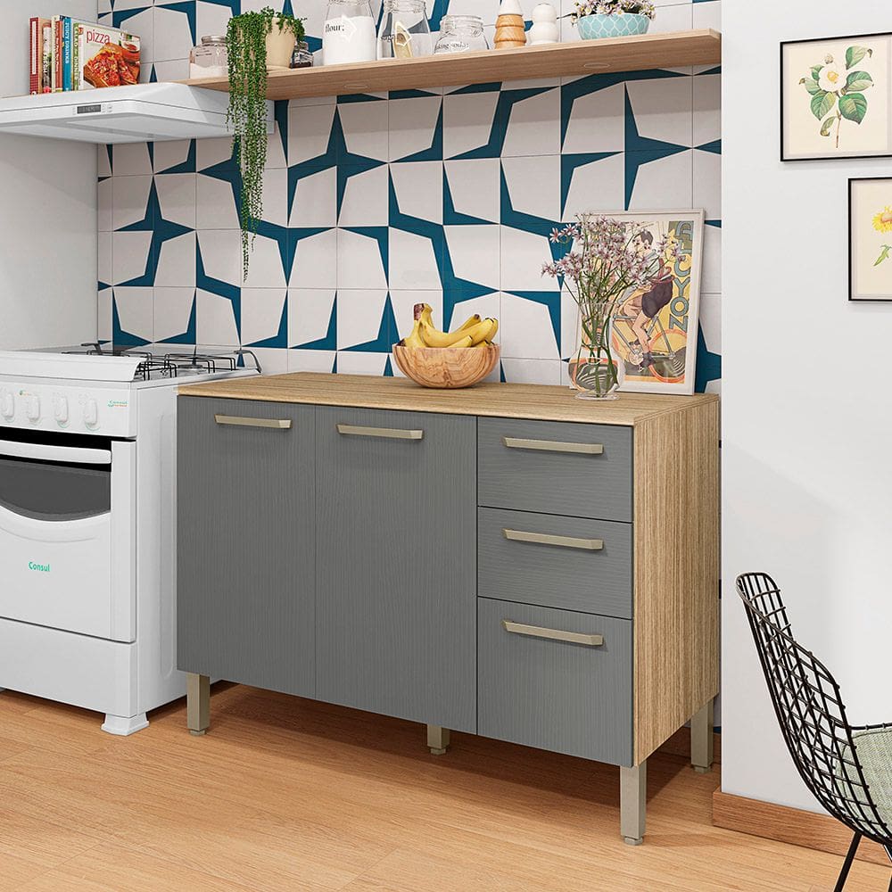 Balcão 120cm (Com Tampo) 3 Portas 2 Gavetas Versalhes - SSX Multicoisas