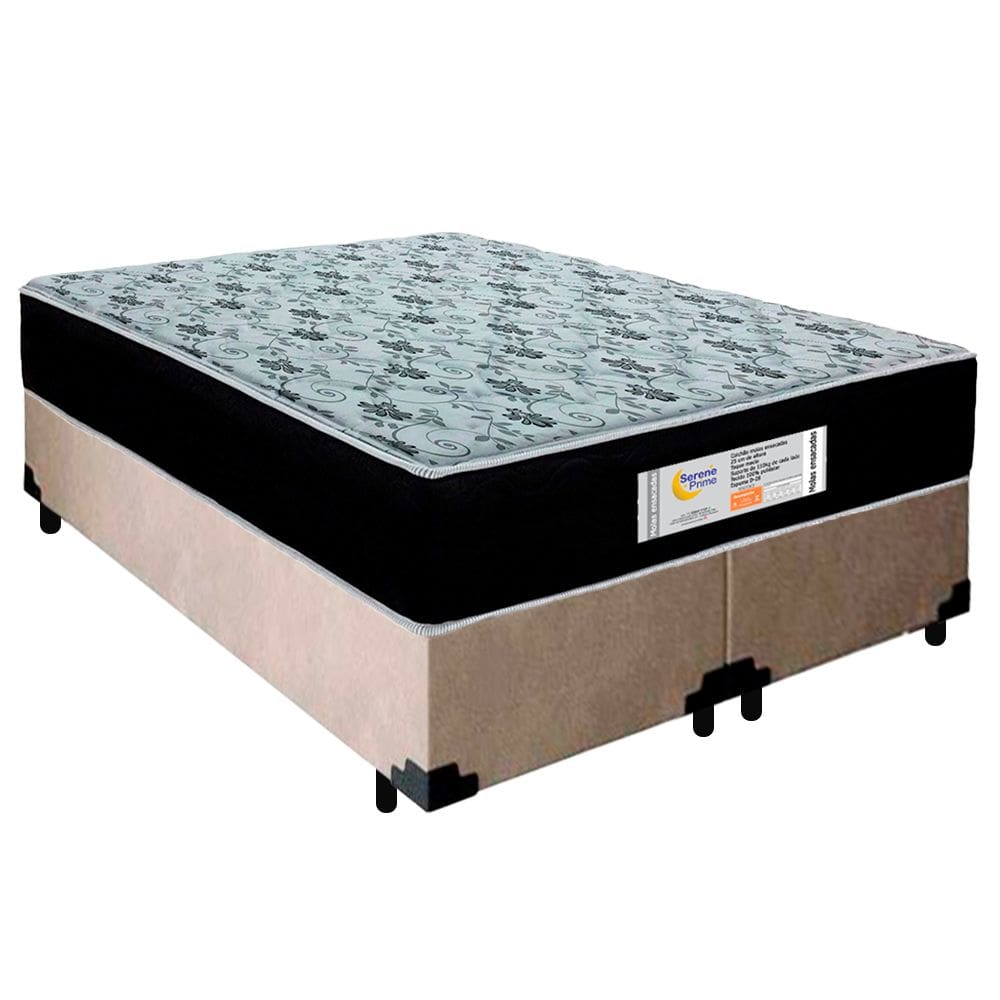 Cama Box Queen Bipartido Suede + Colchão Molas Ensacadas SerenePrime Sonnolux 158x198x65