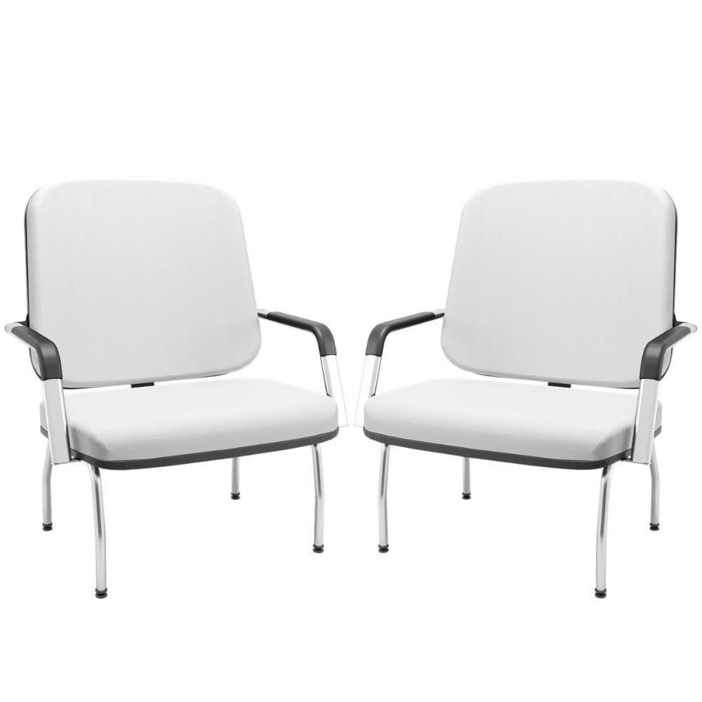 Kit 02 Cadeiras De Escritório Recepção Com Braço Fixa Cromada Magno P03 Vinil Branco - Lyam Decor