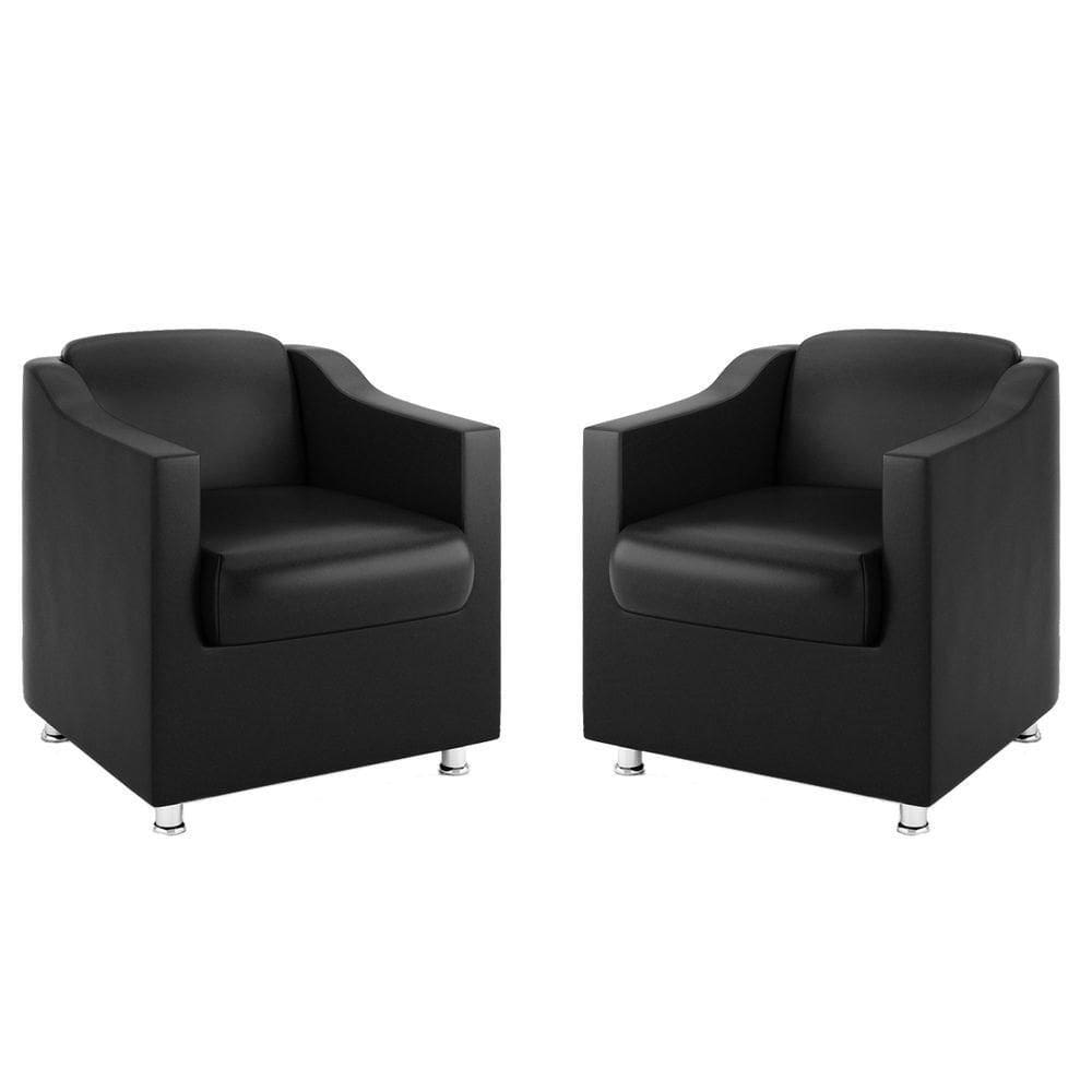 Kit 2 Poltronas Tilla Recepção Clínica Dentista Preto