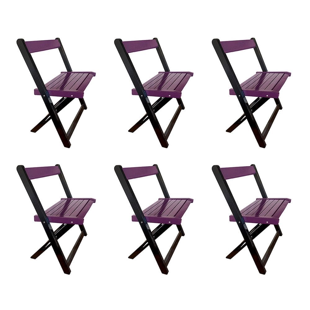 Kit 6 Cadeiras de Madeira Dobrável Roxo