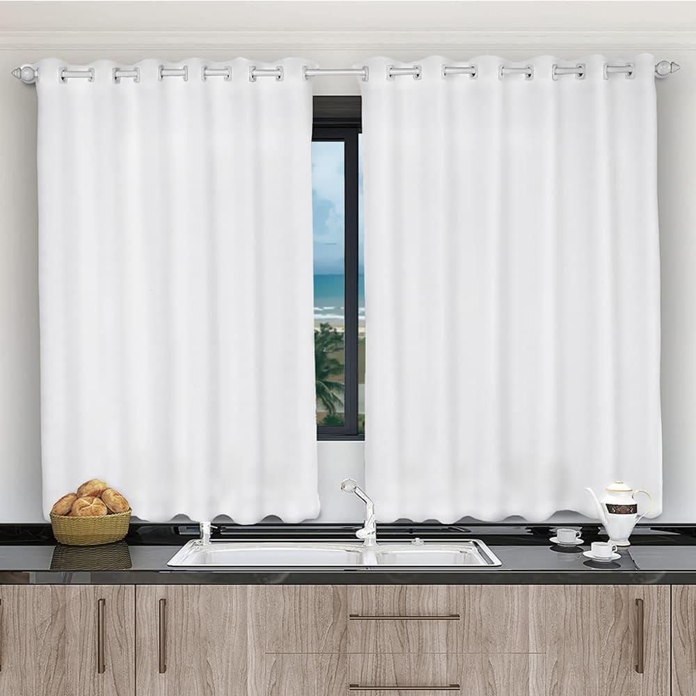 Cortina Para Cozinha Voil Branco 2,80X1,20 Forro Microfibra