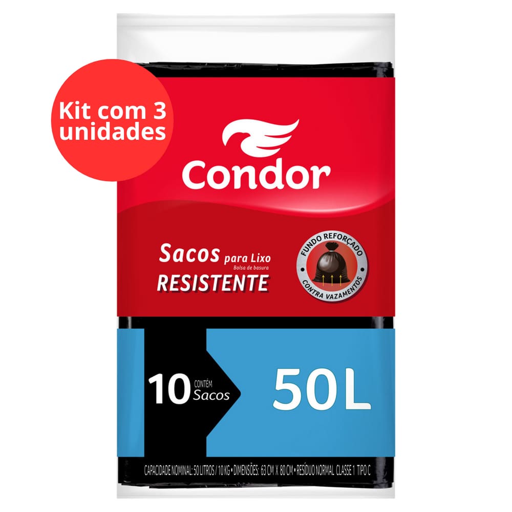 Kit Saco para Lixo Tipo C 50l Condor 10 Unidades - 3 Unidades