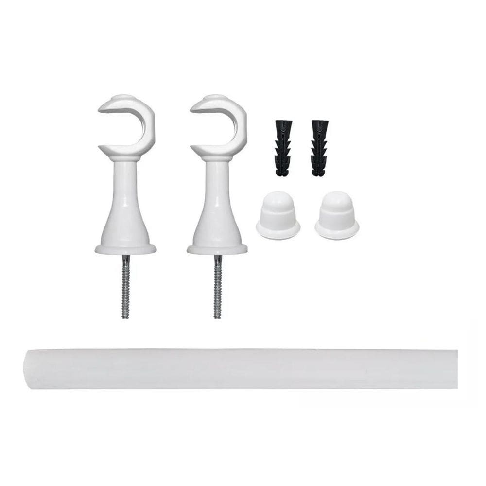 Kit Varão Suporte Simples Cortina Ponteira 19Mmx1,5M Branco