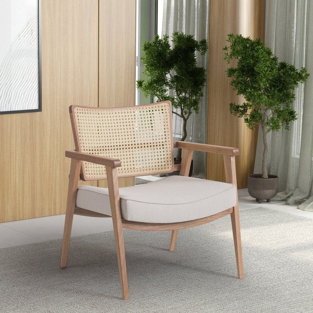 Poltrona para Sala de Estar Tecido Algodão 201 G-2 Luna Natural/Bege