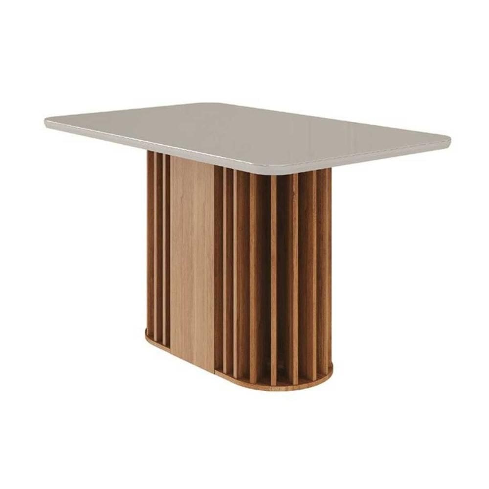 Mesa de Sala Jantar Julieta c/ Tampo Madeirado Vidro 130x80cm Cinamomo/Off White - Cimol