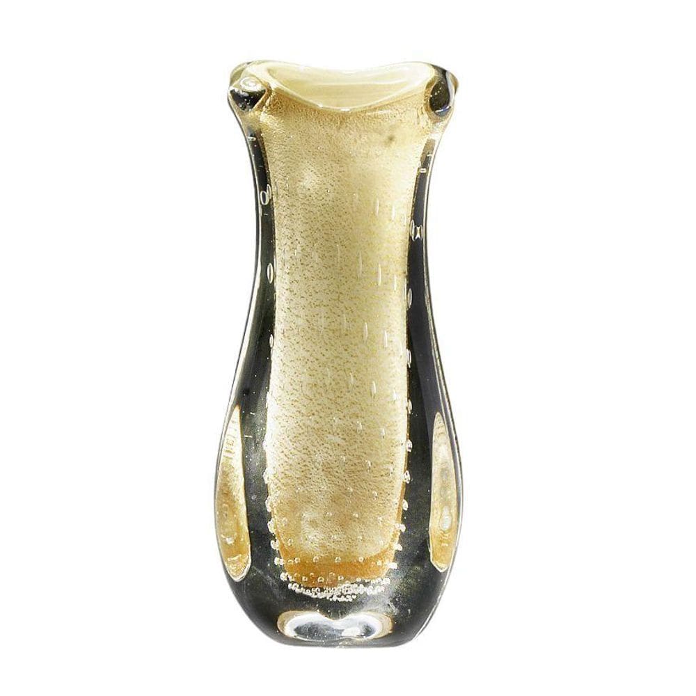 Vaso Em Cristal Murano Pérola Com Ouro 24K São Marcos 33Cm